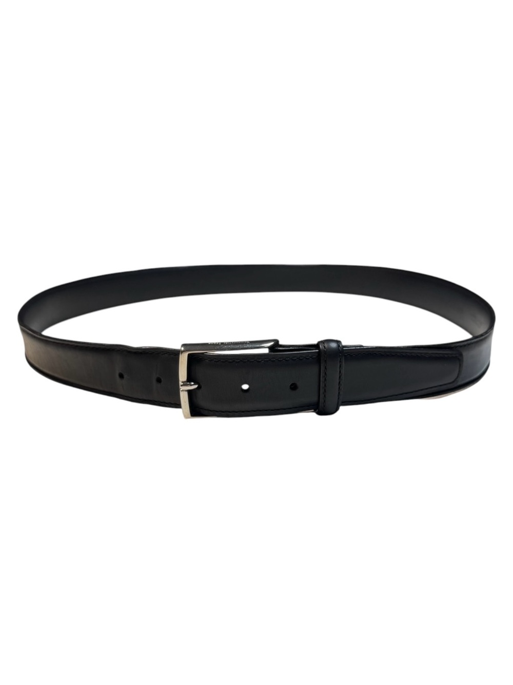 Ermenegildo Zegna Vintage Black Leather Dress Belt Silver-tone Brass Buckle 40
